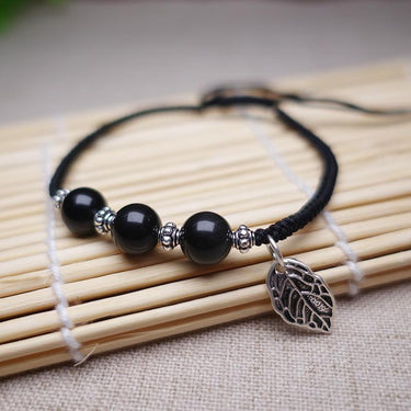 Sterling Silver & Rainbow Obsidian PLEASURE Stone Red Rope Bracelet